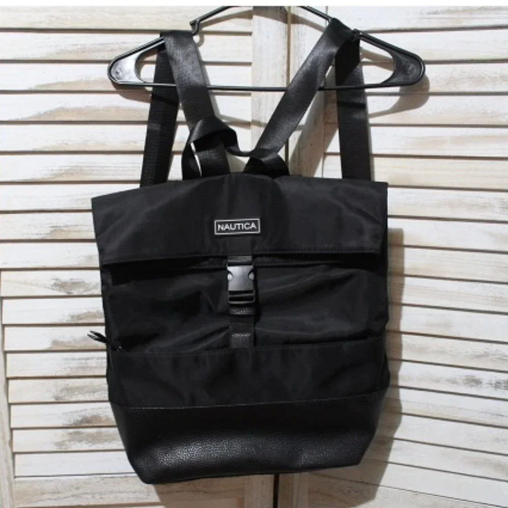 Nautica Black Backpack Messenger Style Bag Modern Trail (1158)